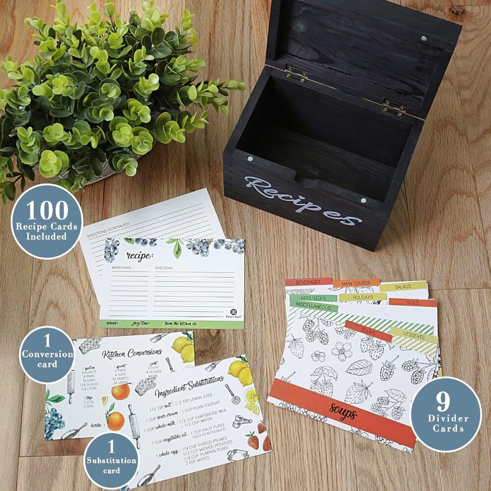 Baking & Beyond Recipe Box, Recipe Card Holder Box with 100 4x6 inch Recipe Card - Picture 6 of 7